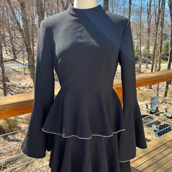 NWT Rachel Zoe Paola Tiered Crystal Embellished Crepe Black Maxi Gown Dress - Picture 4 of 10